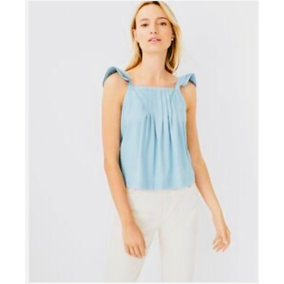 Ann Taylor Blue Tank Top Ruffle‎ Sleeves Tie Back Casual XS - Picture 1 of 4